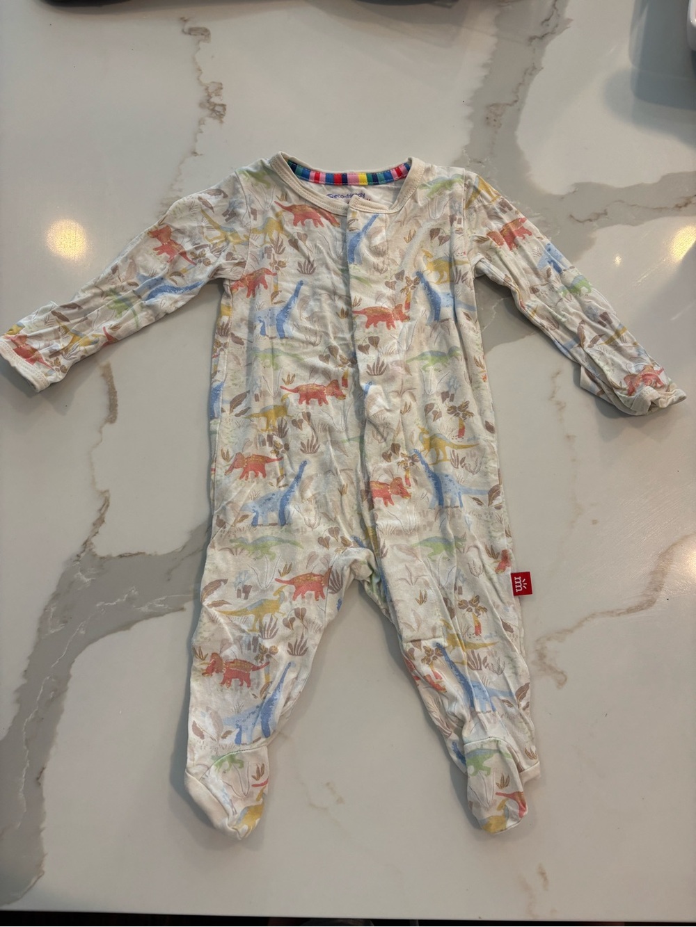 Magnetic Me Cream Footed Pajamas with Multicolor Dinosaur Print